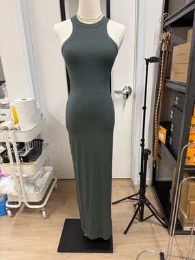 SKIMS Sleeveless Ribbed Maxi Dress in Olive Green